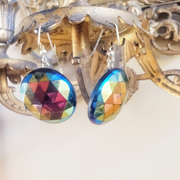 Handmade Vintage Rainbow Button Earrings - Picture 3 of 6
